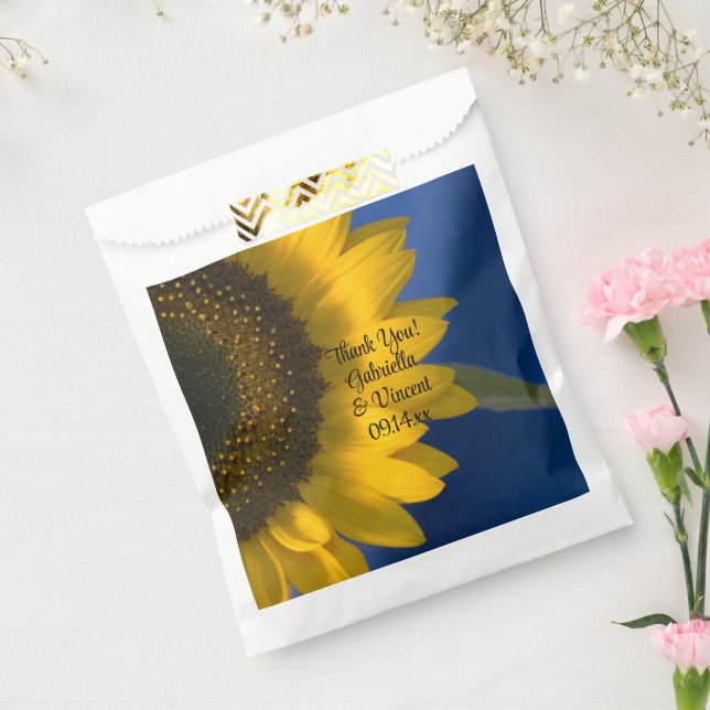 Yellow Sunflower on Blue Wedding Vielen Dank Geschenktütchen (Versiegelt)