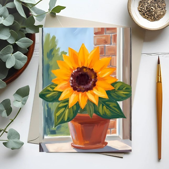 Yellow Sunflower Pot Floral Watercolor Postkarte (Von Creator hochgeladen)