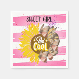 Yellow Sunflower trendy vibrant color paper art Serviette