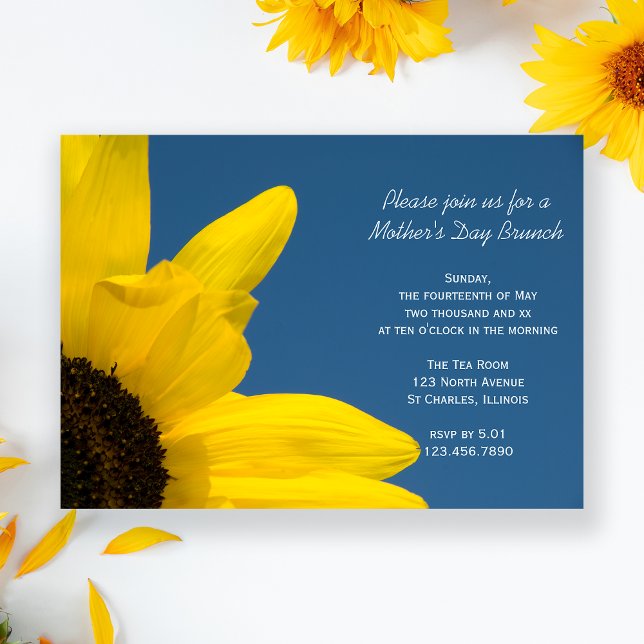 Yellow Sunflower und Blue Sky Mothers Day Brunch Einladung (Von Creator hochgeladen)