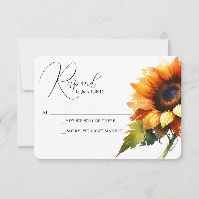 Yellow Sunflower Wedding RSVP Card (Vorderseite)