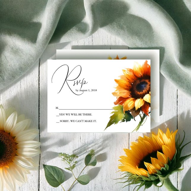 Yellow Sunflower Wedding RSVP Card Karte (Rsvp cards watercolor sunflower wedding theme for rustic late summer and fall weddings)