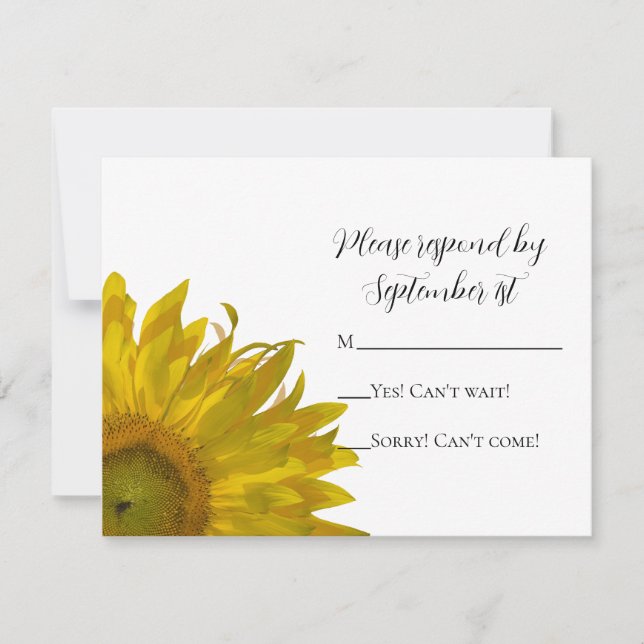 Yellow Sunflower Wedding RSVP Response Card (Vorderseite)