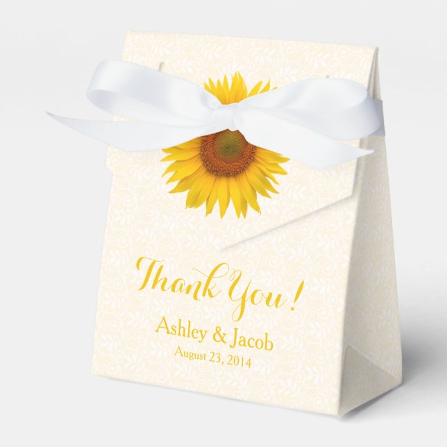 Yellow Sunflower White Lace Wedding Vielen Dank Geschenkschachtel (Vorderseite)