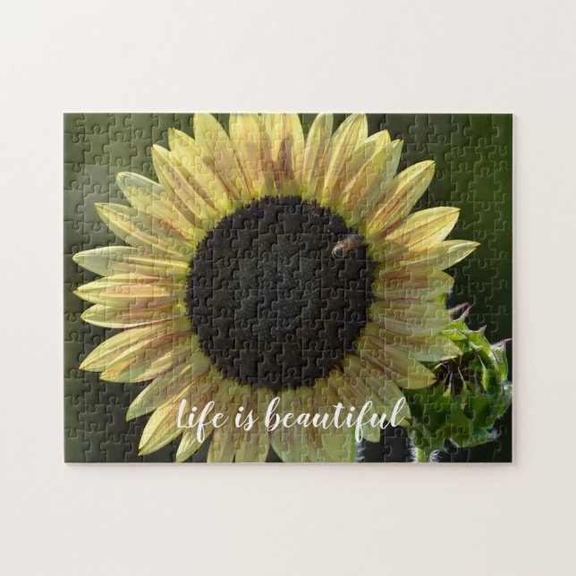 Yellow Sunflower with Bee Inspirational Quote (Horizontal)