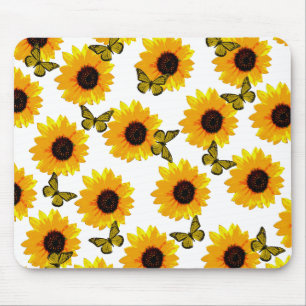 Yellow Sunflowers And Butterflies, Mousepad