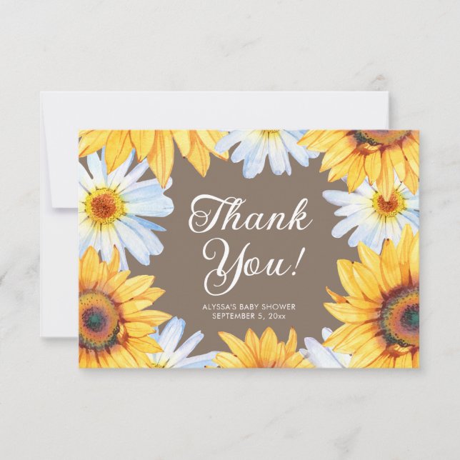 Yellow Sunflowers Daisies Baby Dusche Vielen Dank Dankeskarte (Vorderseite)