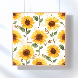 Yellow Sunflowers Watercolor Floral Whimsical Poster
