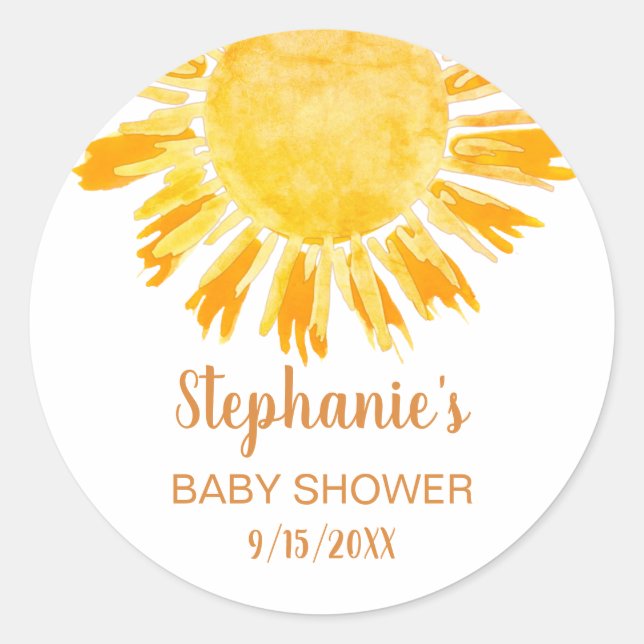 Yellow Sunshine Baby Dusche Runder Aufkleber (Vorderseite)