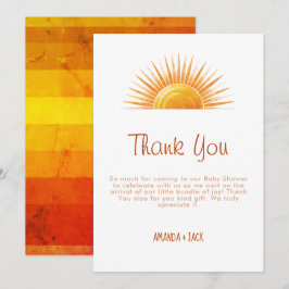 Yellow Sunshine Retro Watercolor Babydusche Dankeskarte