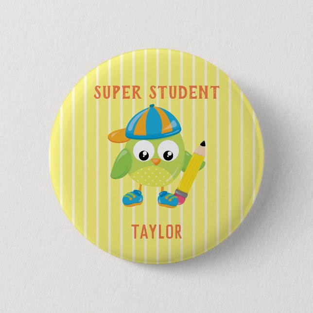 Yellow Super Student Owl Belohnung Button (Vorderseite)