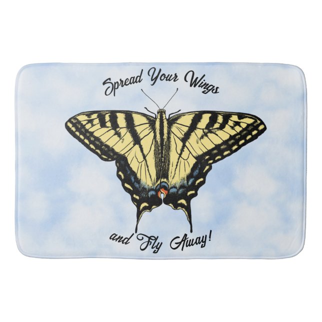 Yellow Swallowtail Butterfly Blue Sky Personalized Badematte (Vorderseite)