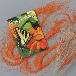 Yellow Swallowtail Butterfly on Flower Birthday Karte