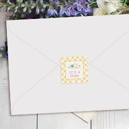 Yellow Sweet Floral Baby Girl Envelope Seal Label Quadratischer Aufkleber