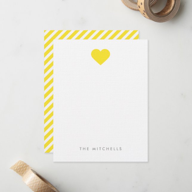 Yellow Sweet Heart Monogram Stationer Mitteilungskarte (Vorderseite/Rückseite Beispiel)
