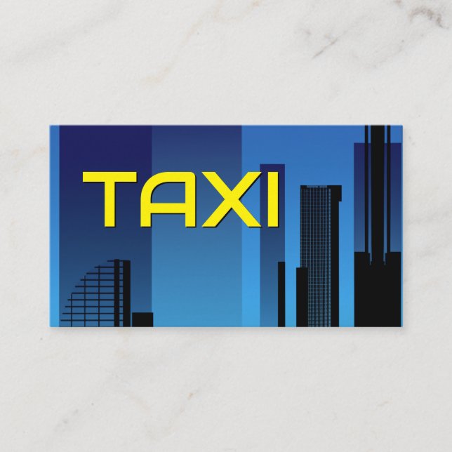 Yellow TAXI Blue City Skyline Taxifahrer Visitenkarte (Vorderseite)