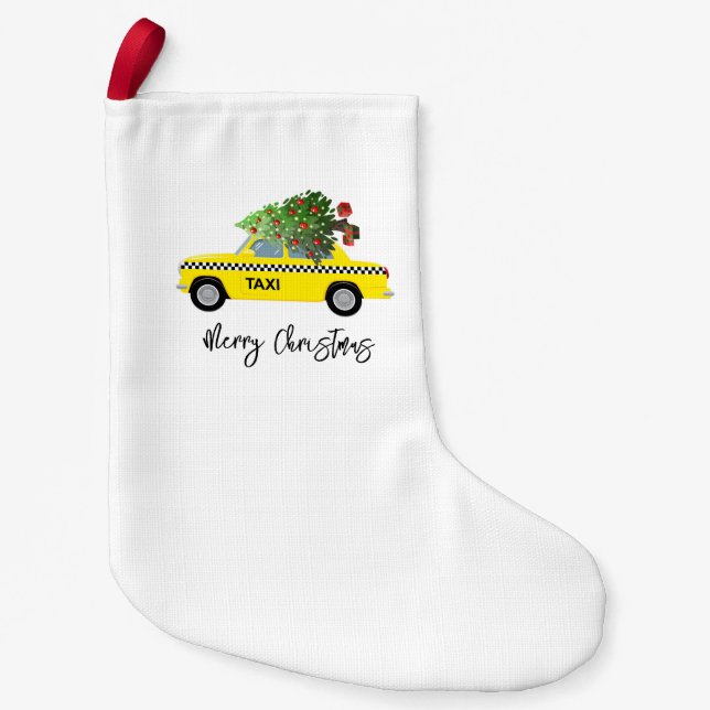 Yellow Taxi Cab Frohe Weihnachtsbaumdekoration Kleiner Weihnachtsstrumpf (Vorderseite)