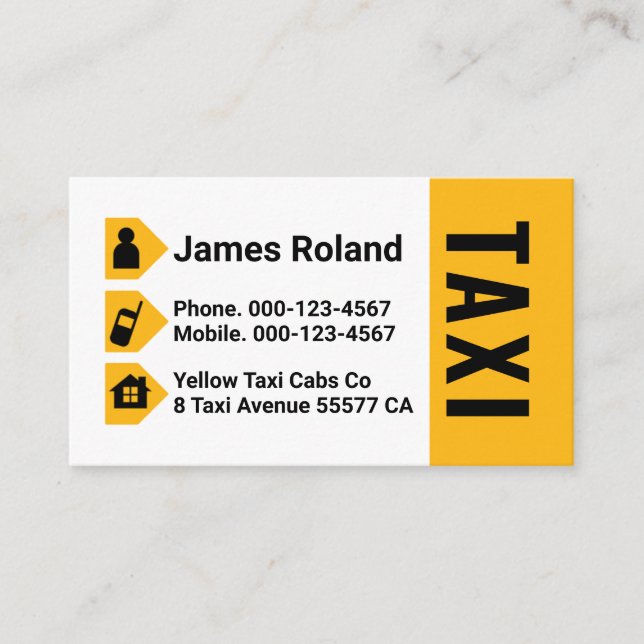 Yellow Taxi Cab Icons Driving Visitenkarte (Vorderseite)