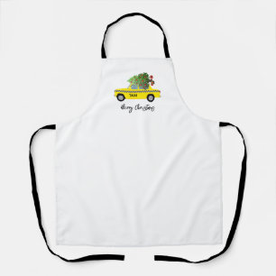 Yellow Taxi Cab Merry Christmas Tree Holiday Cook Schürze