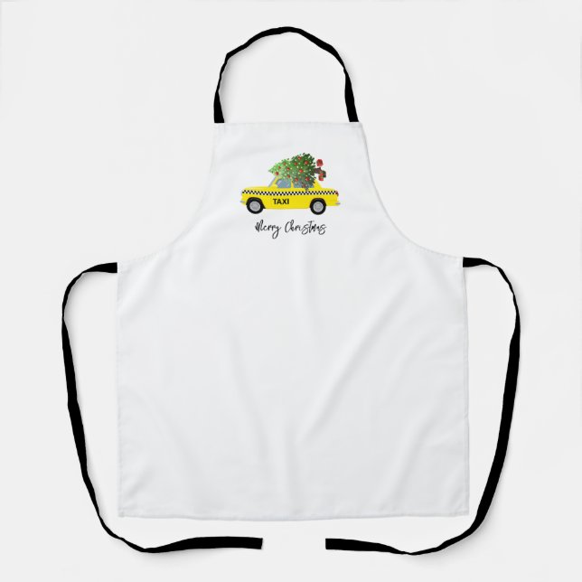 Yellow Taxi Cab Merry Christmas Tree Holiday Cook Schürze (Vorderseite)