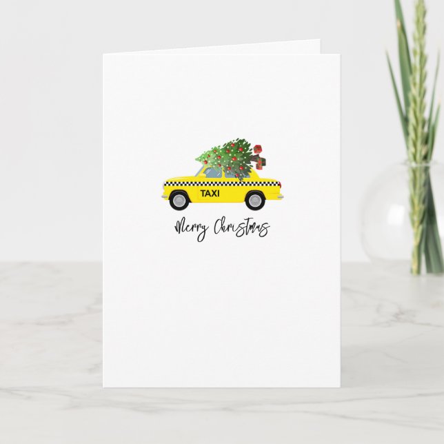 Yellow Taxi Cab Merry Christmas Tree NAME Holiday Karte (Vorderseite)