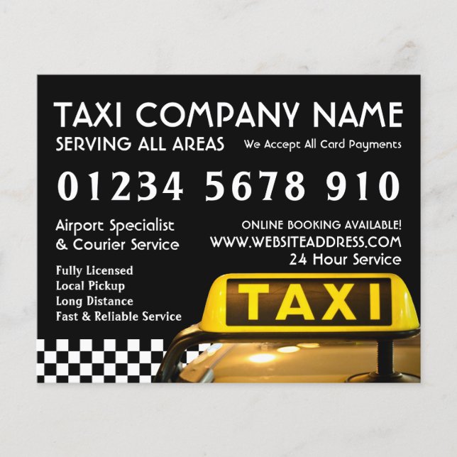 Yellow Taxi Cab Sign with Price List Advertising Flyer (Vorne)