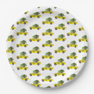Yellow Taxi Cab Weihnachtsbaum Festlicher Urlaub N Pappteller