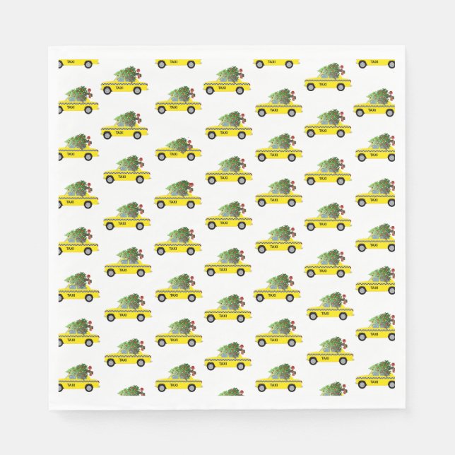 Yellow Taxi Cab Weihnachtsbaum Festlicher Urlaub N Serviette (Vorderseite)