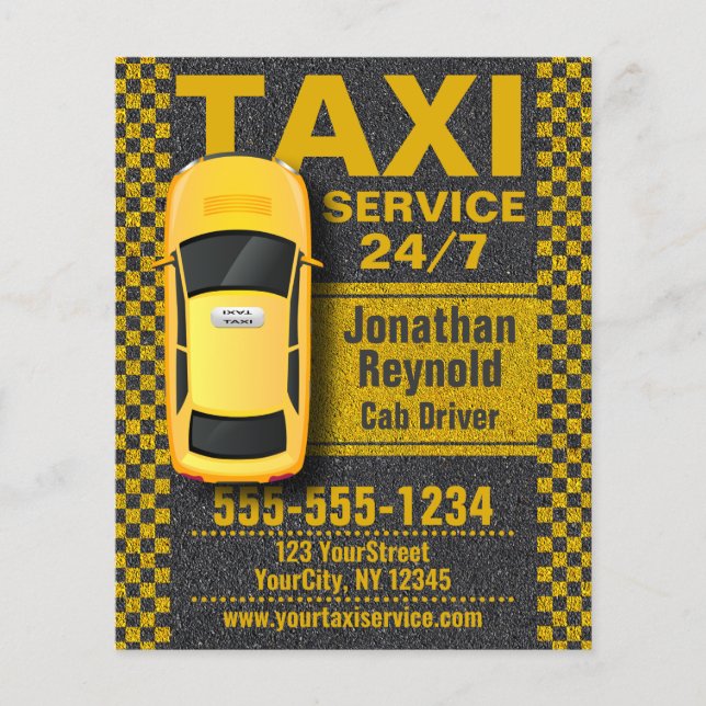 Yellow Taxi Service Business Cab Treiber Flyer (Vorne)