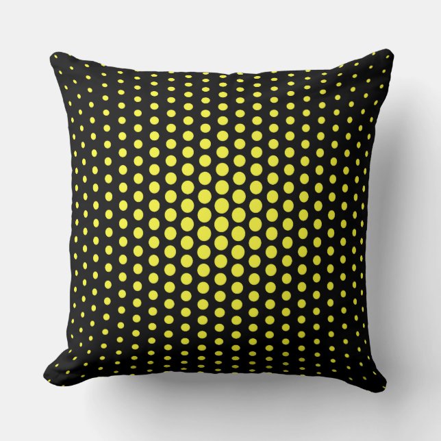 Yellow Techno Dots Modern Black Kissen (Vorderseite)