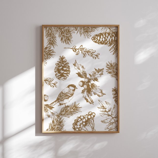 Yellow Toile Christmas Bird und Pine Poster (Von Creator hochgeladen)