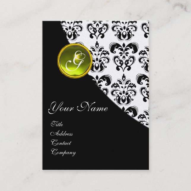 YELLOW TOPAZ DAMASK MONOGRAMM VISITENKARTE (Vorderseite)