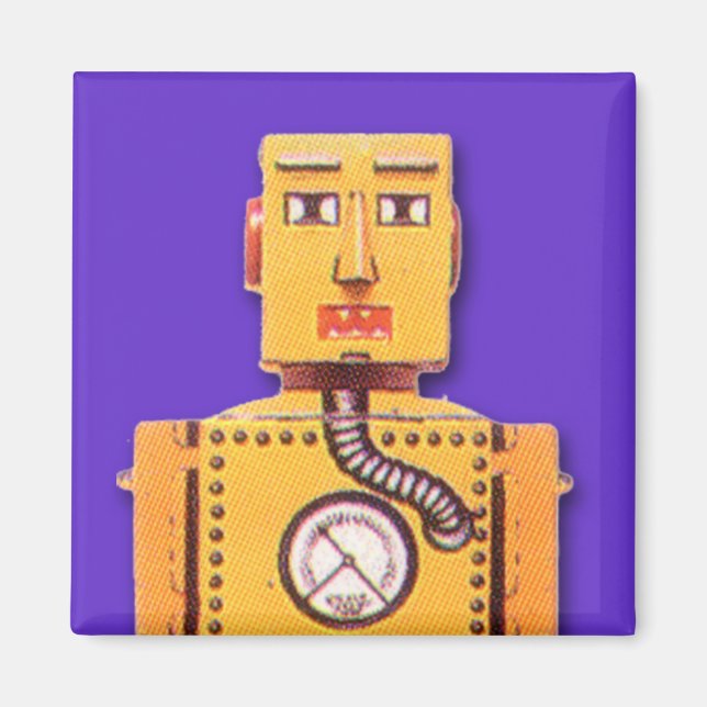 Yellow Toy Robot Square Magnet (Vorne)