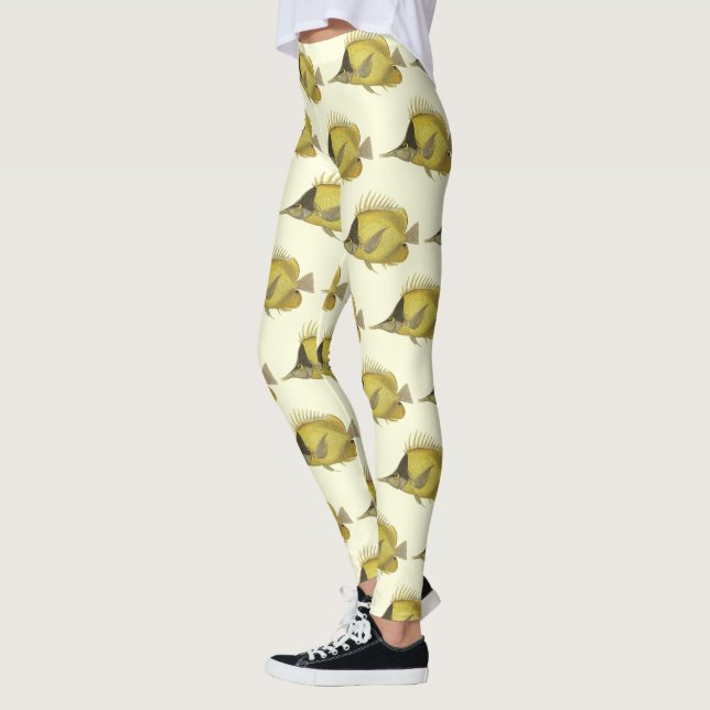 Yellow Tropical Chelmon Longirostris, Vintage Fish Leggings (Links)