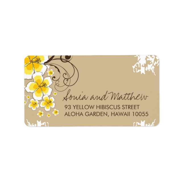Yellow Tropical Hibiskus Wedeladressen-Labels Adressaufkleber (Vorne)