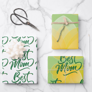 Yellow Tulip Design, Script Letters Beste Mama Geschenkpapier Set