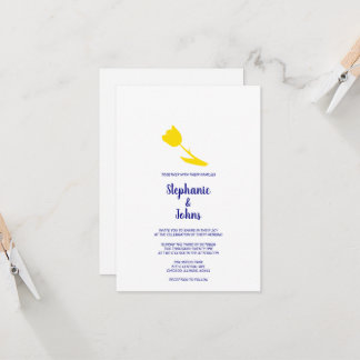 Yellow Tulip Floral Navy Hübsche Hochzeit Einladung