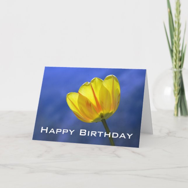Yellow Tulip Spring Happy Birthday Grußkarte Karte (Vorderseite)