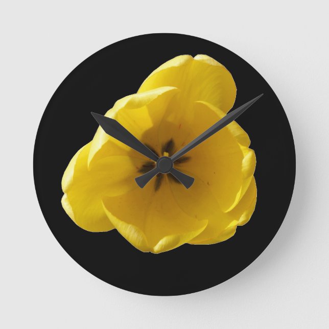 Yellow Tulip Wall Clock Runde Wanduhr (Vorderseite)