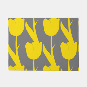 Yellow Tulips Gold Floral Blume Muster Grau Fußmatte