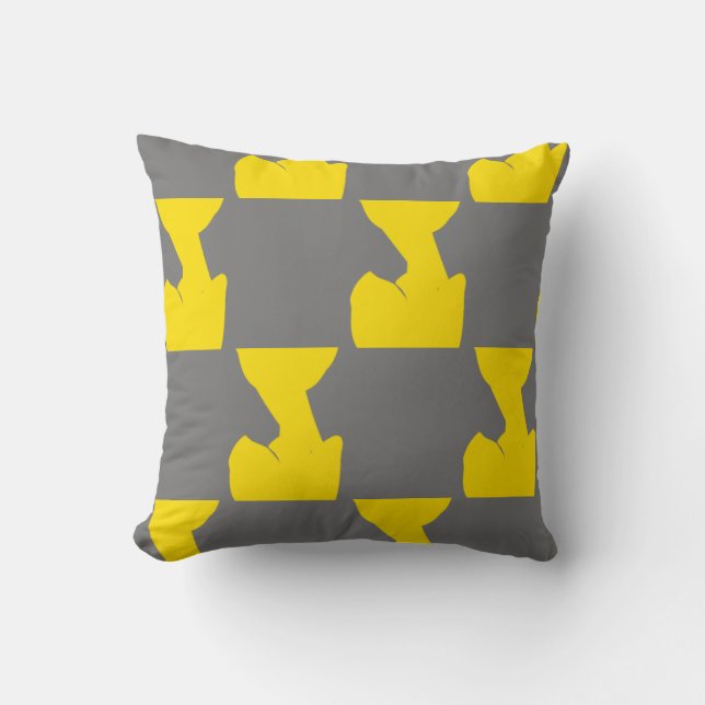 Yellow Tulips Gold Floral Blume Muster Grau Kissen (Vorderseite)