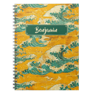 Yellow Turquoise japanische Ozeanwellen Traditione Notizblock