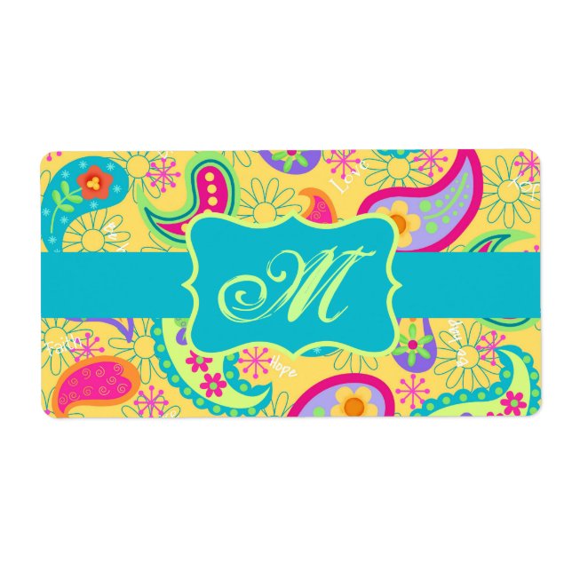 Yellow Turquoise Modern Pasley Pattern Monogram (Vorne)