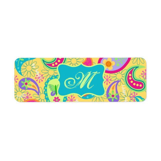 Yellow Turquoise Modern Pasley Pattern Monogram (Vorne)