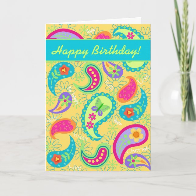 Yellow Turquoise Modern Pawise Happy Birthday Karte (Vorderseite)