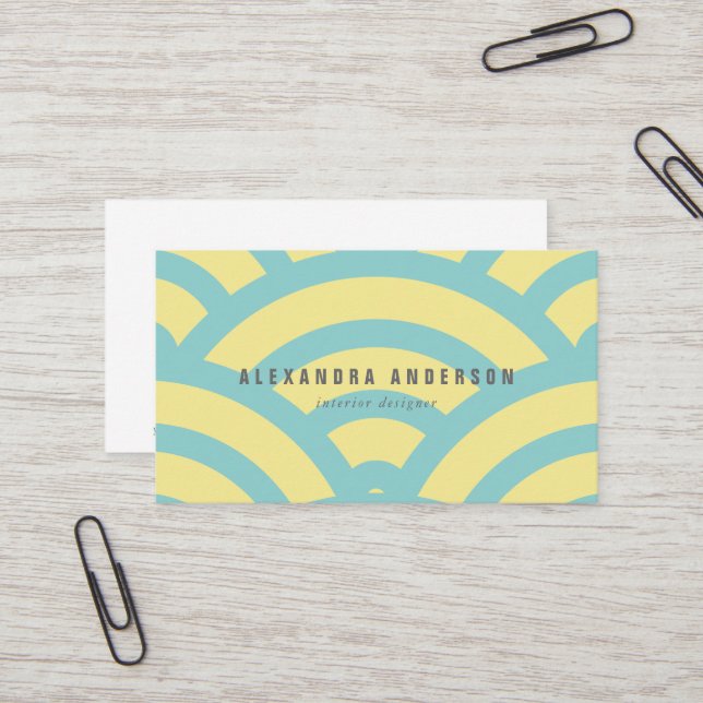 Yellow & Turquoise Wave Pattern Business Card Visitenkarte (Vorderseite/Rückseite Beispiel)