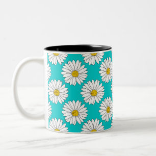 Yellow Turquoise White Daisy Pattern Zweifarbige Tasse