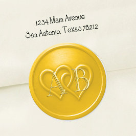Yellow Two Hearts Intertwined Monogram Wedding Runder Aufkleber
