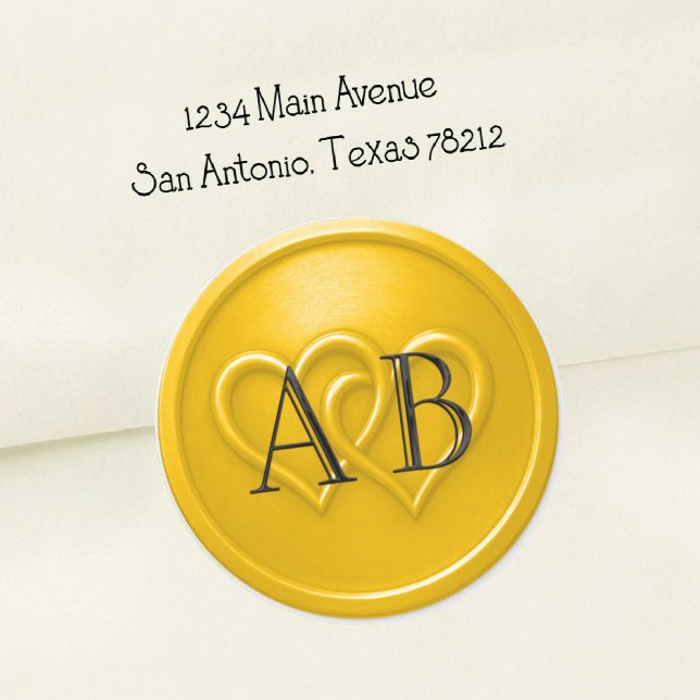 Yellow Two Hearts Intertwined Wedding Black  Runder Aufkleber (Von Creator hochgeladen)