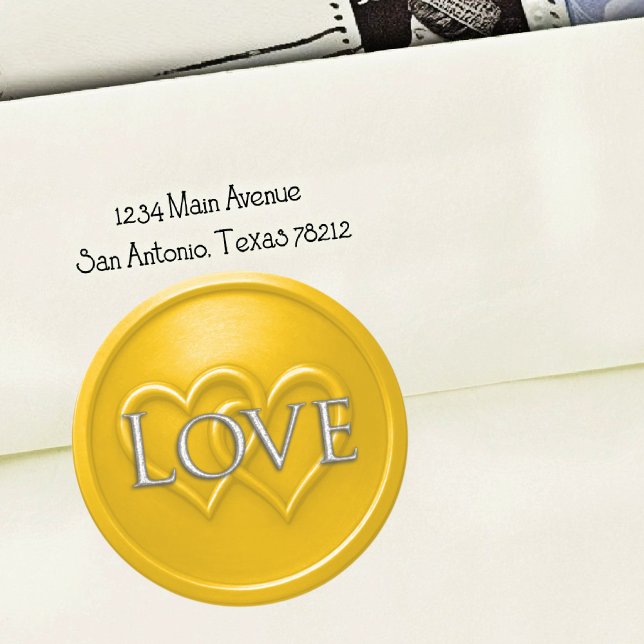 Yellow Two Hearts Intertwined Wedding Runder Aufkleber (Von Creator hochgeladen)